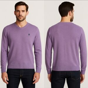 Polo Ralph Lauren Mens Knit V Neck Long Sleeve Sweater XL Purple